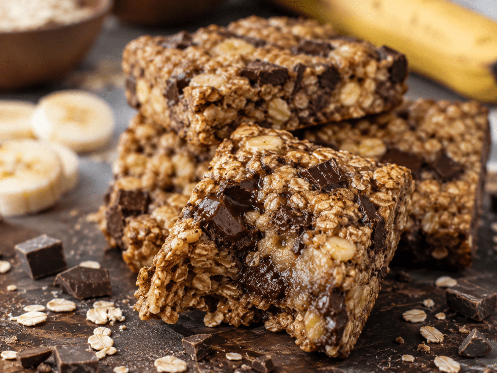 Healthy Banana Oat Dark Chocolate Snack Bars
