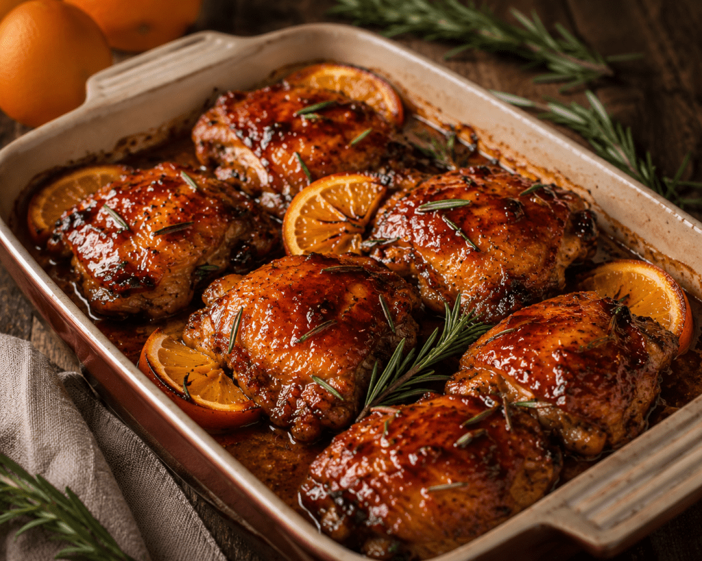 Sticky Orange Glazed Roasted Chicken Thighs with Fresh&nbsp;Rosemary