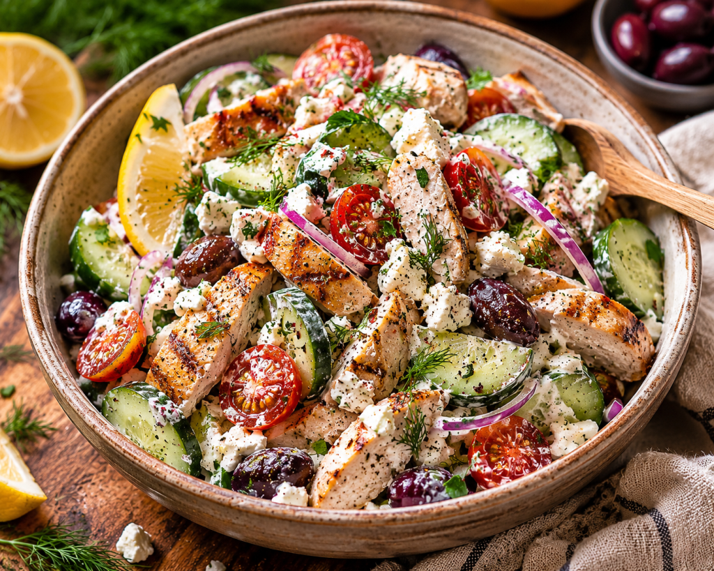 GREEK CHICKEN SALAD WITH CREAMY WHIPPED FETA DRESSING AND FRESH&nbsp;HERBS