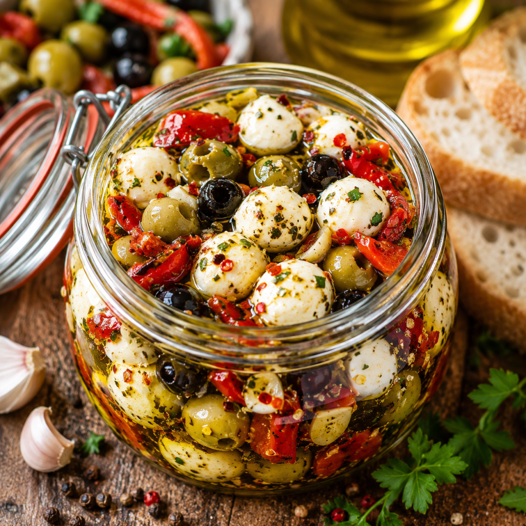 Homemade Garlic Herb Marinated Mozzarella Salad