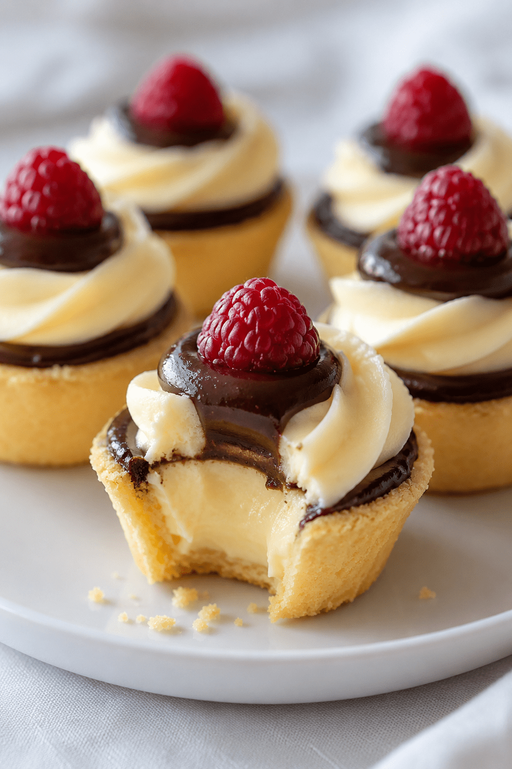 MINI BOSTON CREAM PIE TARTS WITH CHOCOLATE GANACHE AND FRESH&nbsp;RASPBERRIES