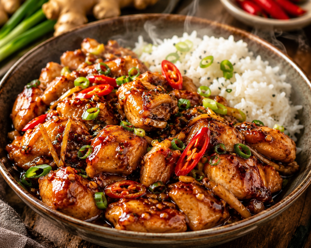 SPICY GINGER CHICKEN WITH GARLIC AND CHILI&nbsp;GLAZE