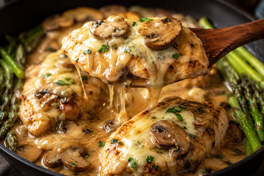 EASY CHICKEN MADEIRA WITH CREAMY MUSHROOM SAUCE AND MELTED&nbsp;MOZZARELLA