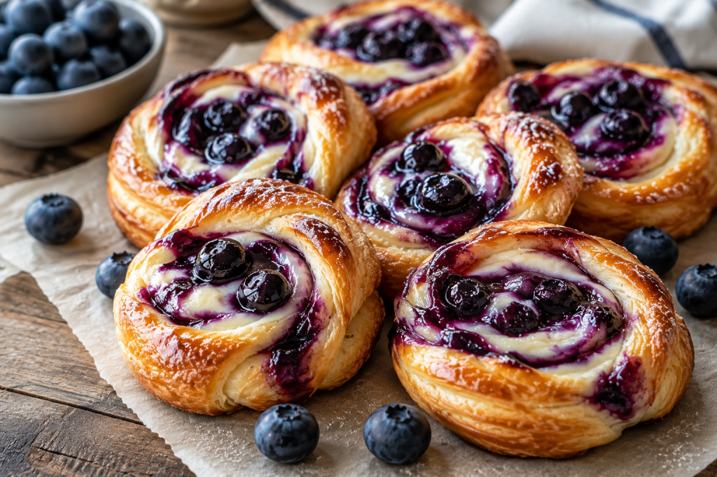 Bakery-Style Swirled Blueberry Cream Cheese Danish – Flaky, Buttery Pastries with Sweet Blueberry&nbsp;Filling