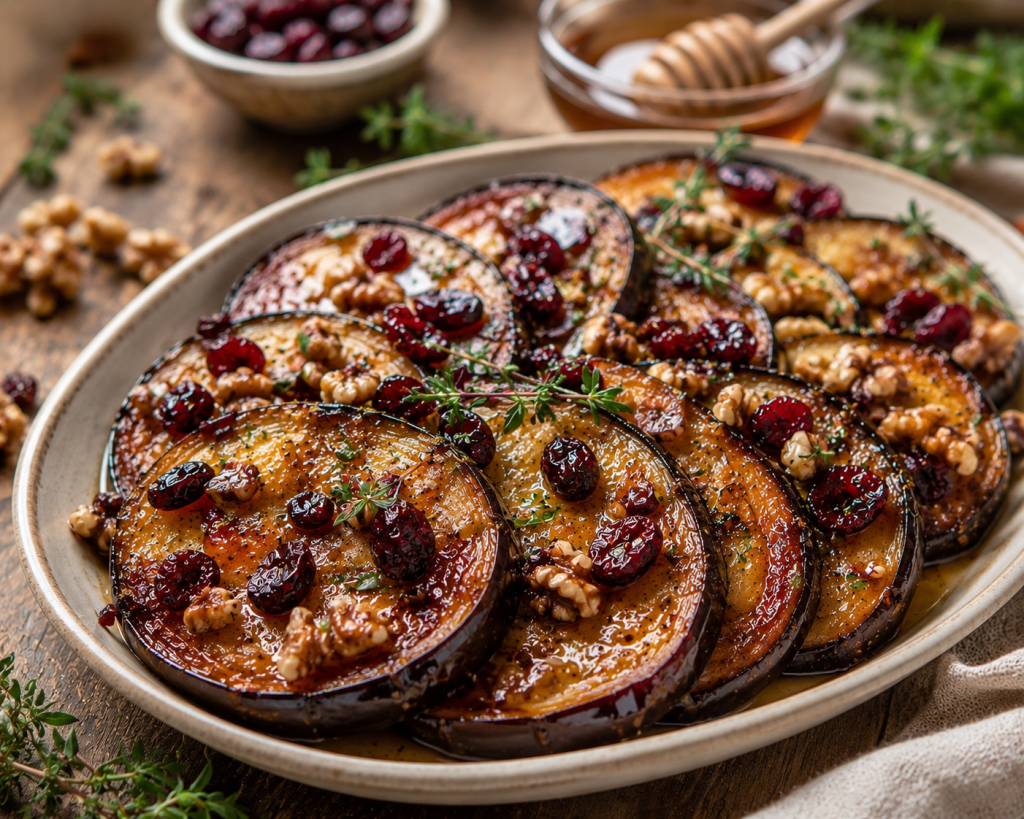 HONEY ROASTED EGGPLANT WITH CRANBERRIES &&nbsp;WALNUTS