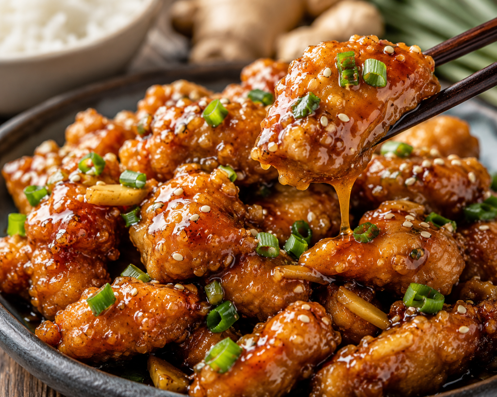 CRISPY HONEY GINGER CHICKEN WITH STICKY GARLIC&nbsp;GLAZE