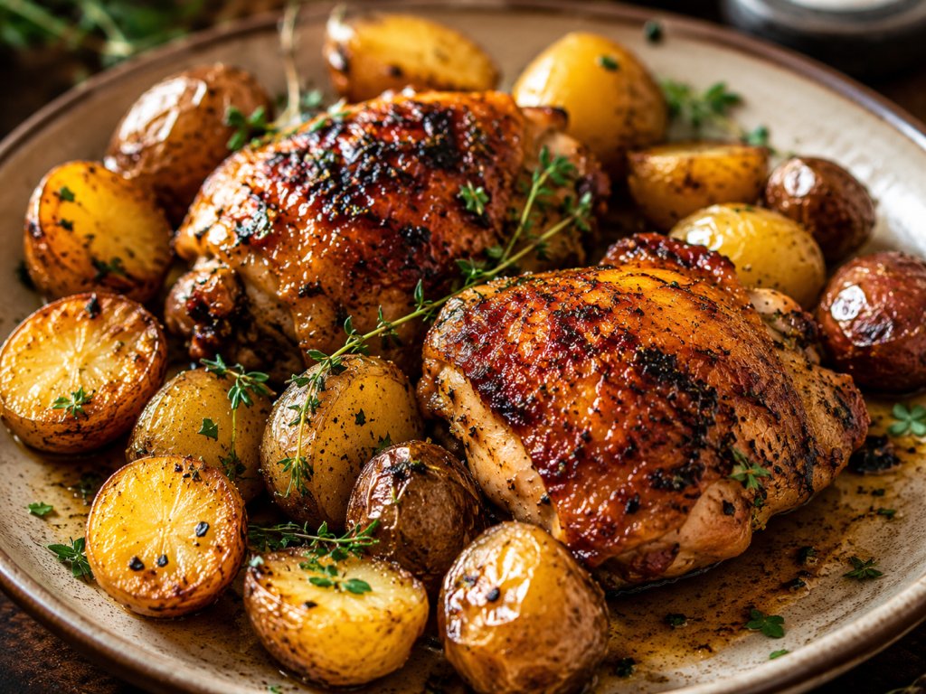 CRISPY HERB ROASTED CHICKEN THIGHS WITH BABY&nbsp;POTATOES