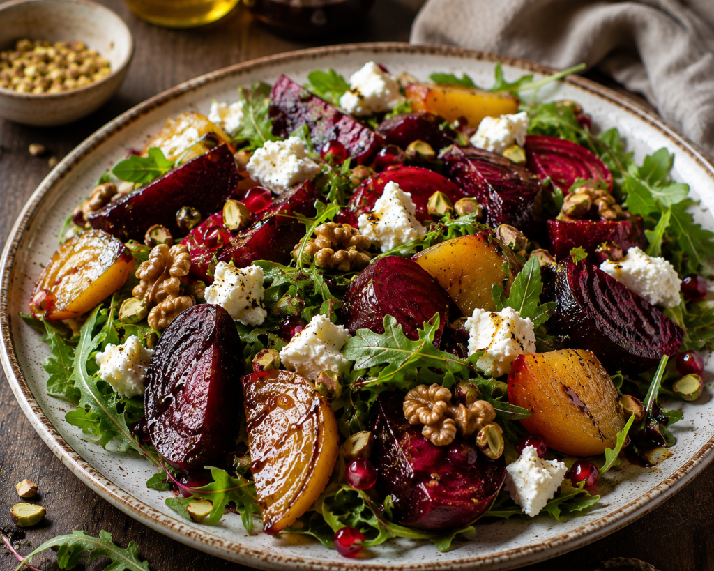 THE BEST ROASTED BEET SALAD WITH CREAMY GOAT CHEESE, CANDIED WALNUTS & HONEY BALSAMIC&nbsp;DRESSING