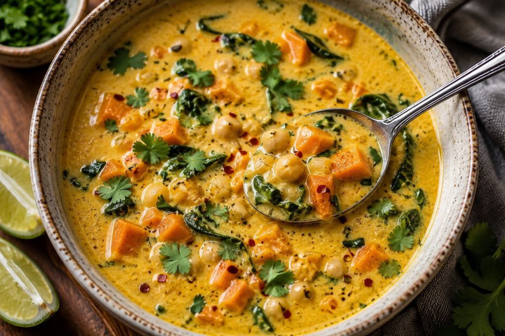 Creamy Ginger Coconut Soup with Turmeric, Sweet Potato &&nbsp;Chickpeas
