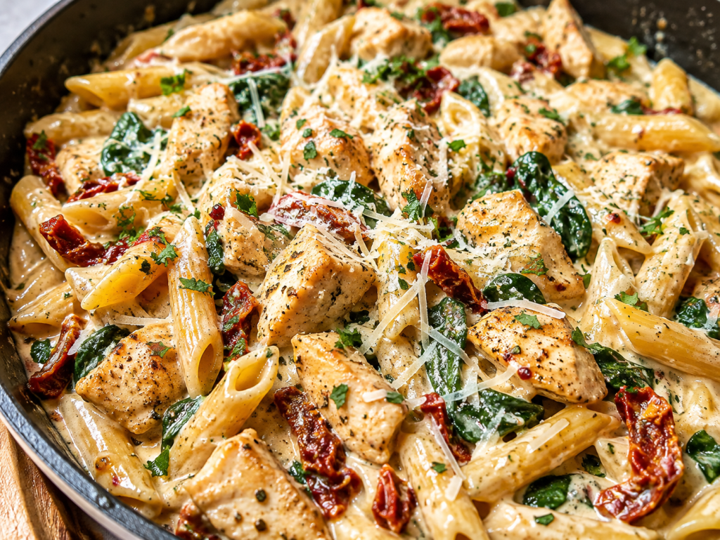 One-Pot Creamy Chicken Pasta with Sun-Dried Tomatoes and&nbsp;Parmesan