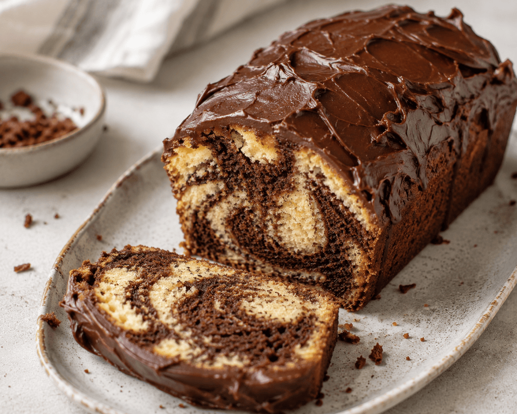 Chocolate Marble Loaf Delight with Creamy Chocolate&nbsp;Frosting