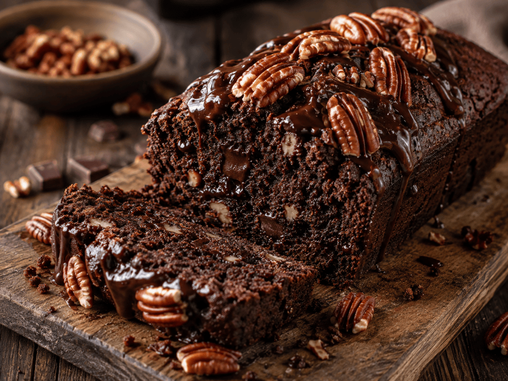 CHOCOLATE PECAN LOAF CAKE WITH RICH CHOCOLATE&nbsp;DRIZZLE