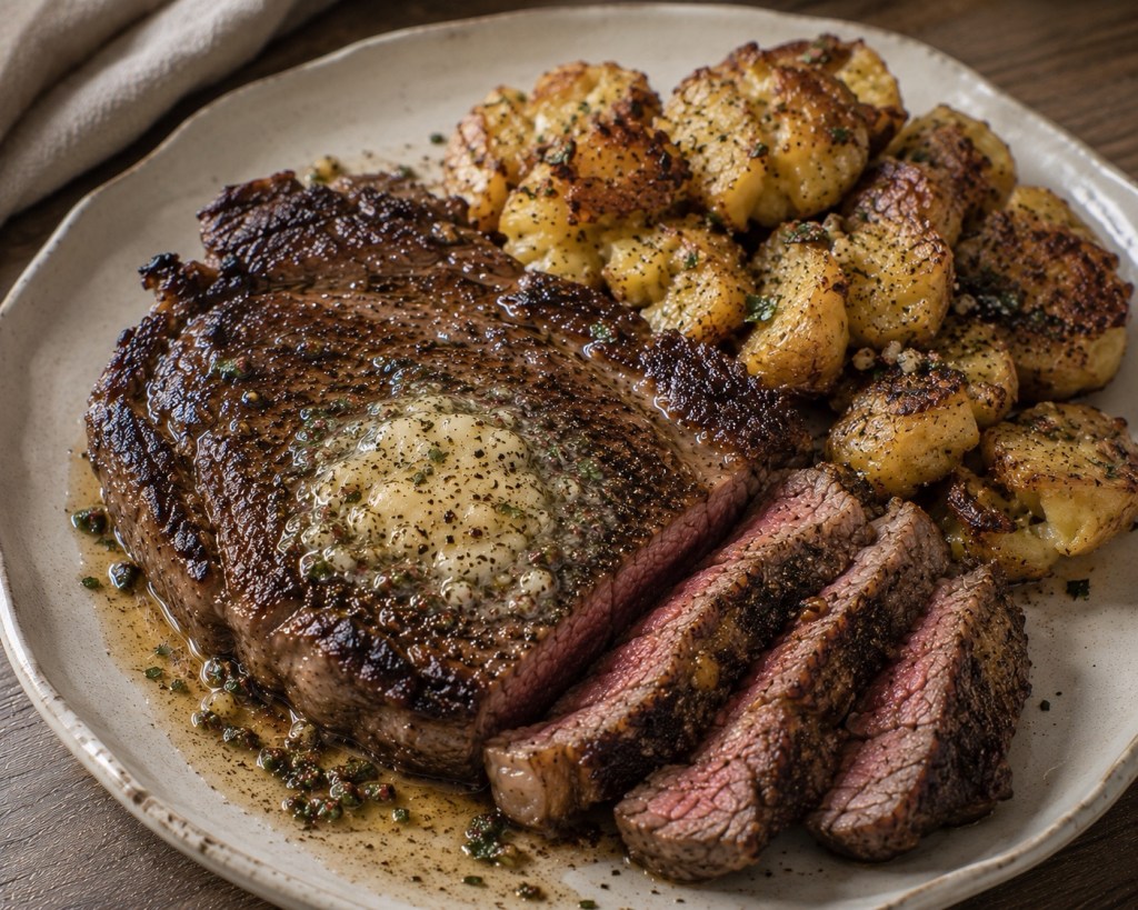 Cowboy Butter Steak with Crispy Smashed&nbsp;Potatoes