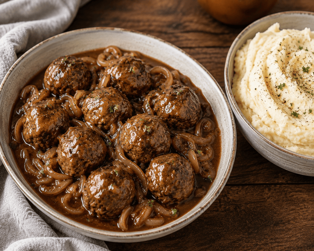 Slow Cooker Meatballs with Onions and&nbsp;Gravy