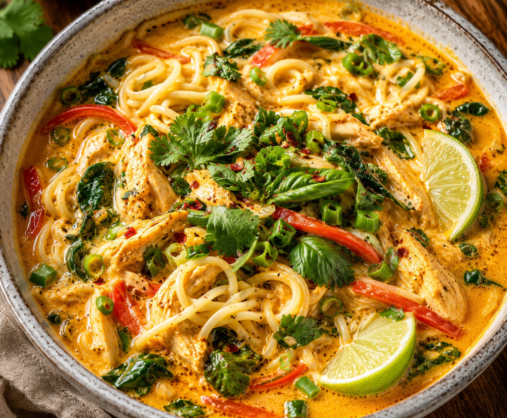 Coconut Curry Noodle Soup with Fresh Lime &&nbsp;Herbs