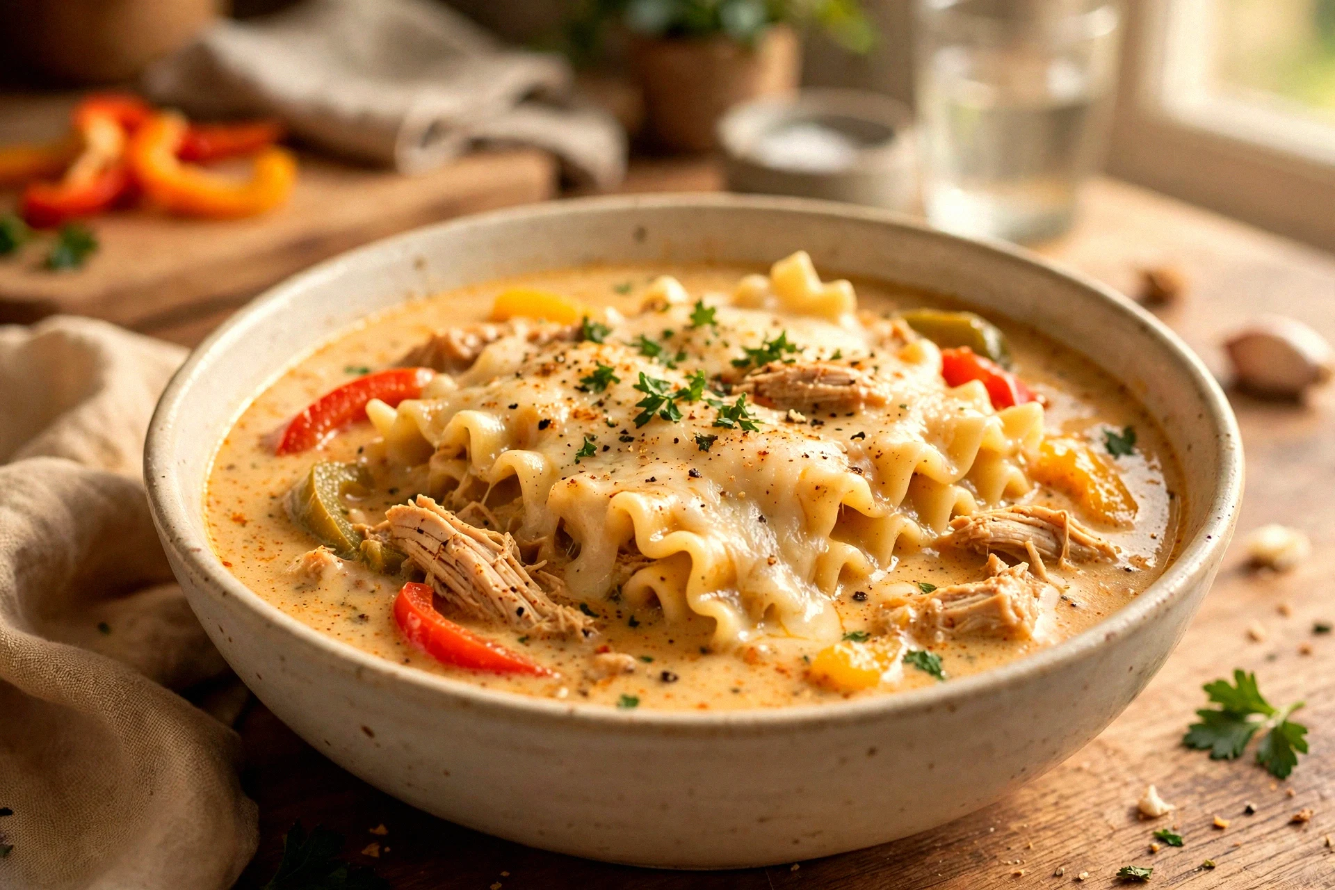 Creamy Cajun Chicken Lasagna Soup