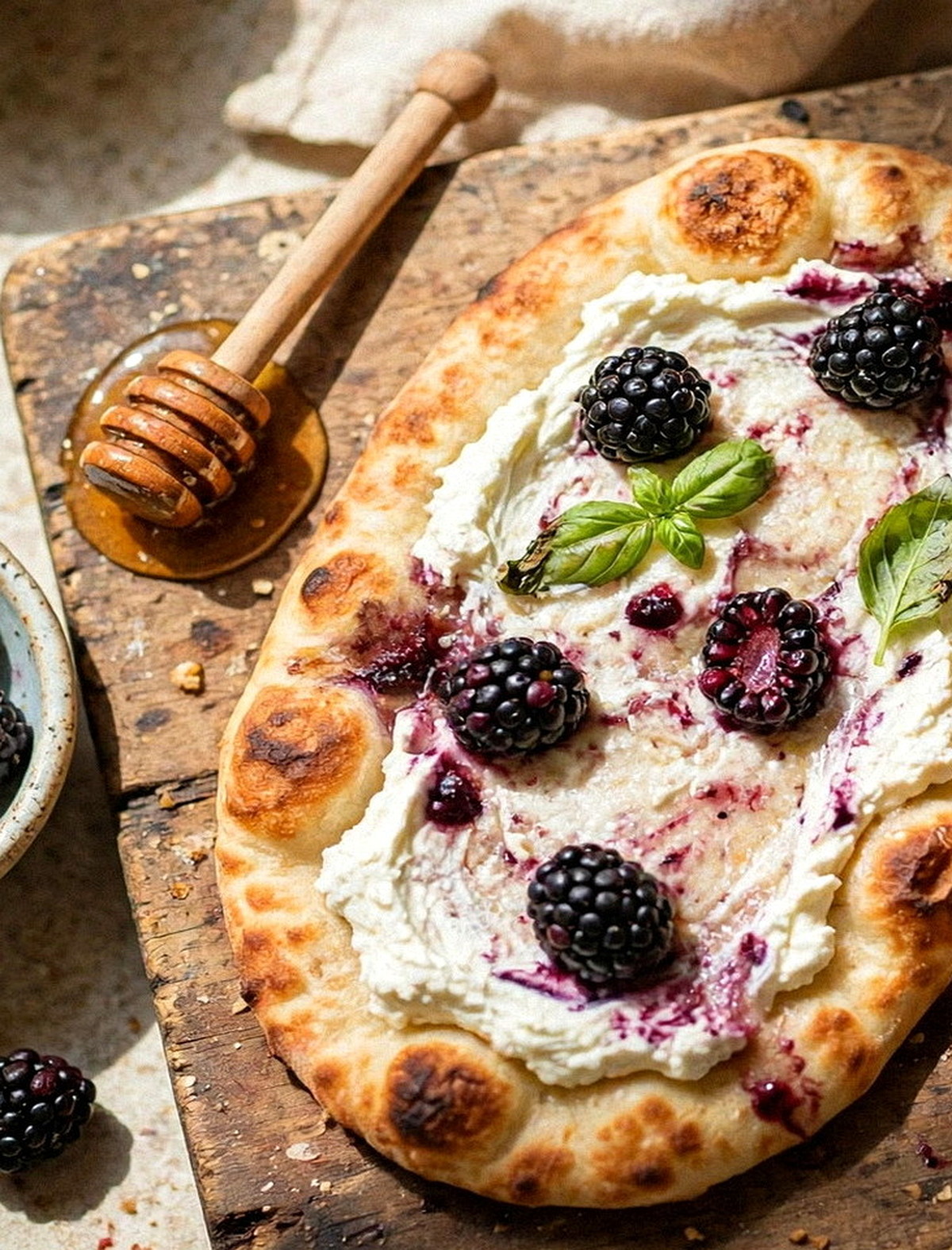 Blackberry Ricotta Flatbread with Basil and Honey