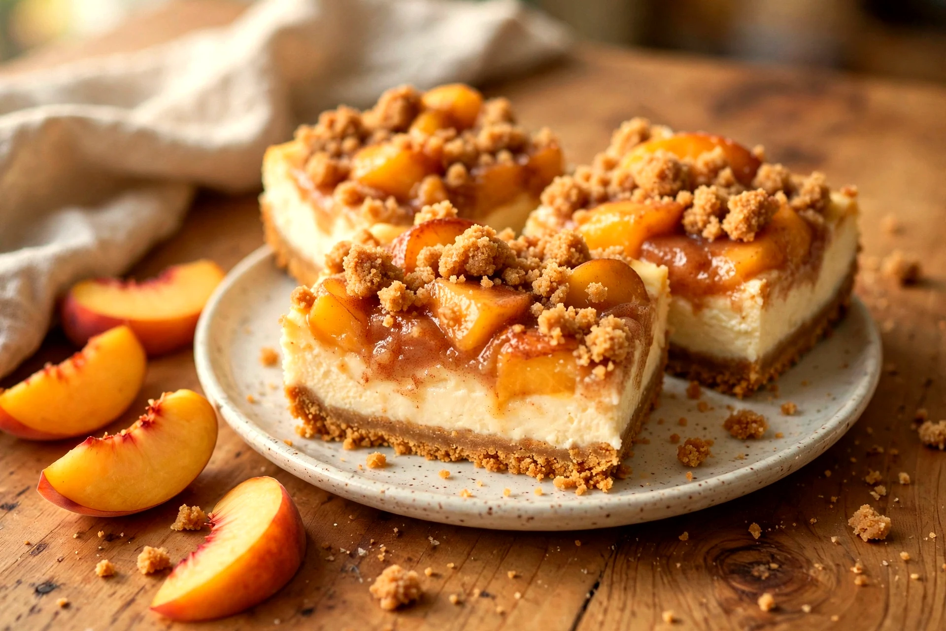 Peach Cobbler Cheesecake Bars Delight
