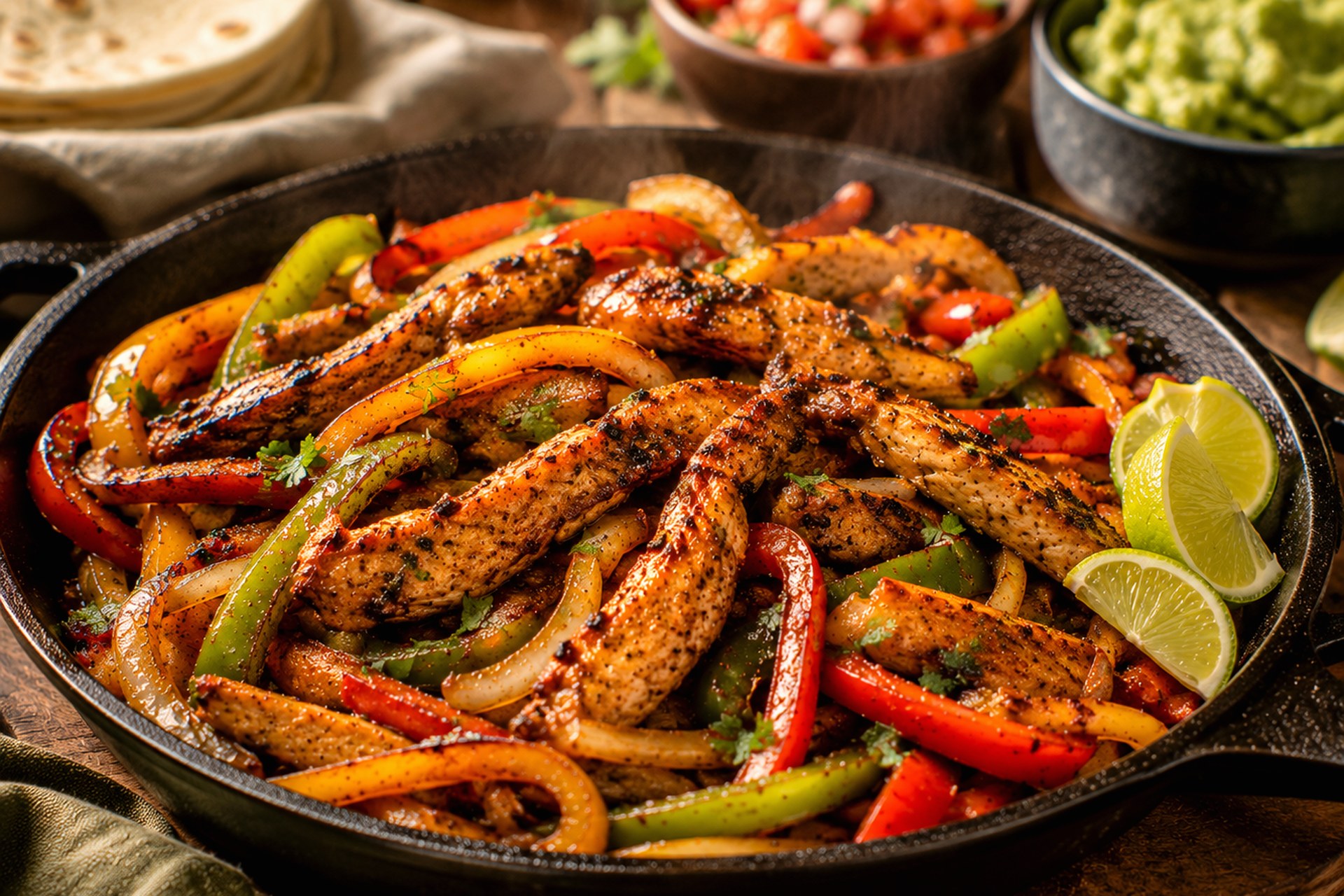 Easy Chicken Fajitas Skillet with Peppers and Onions