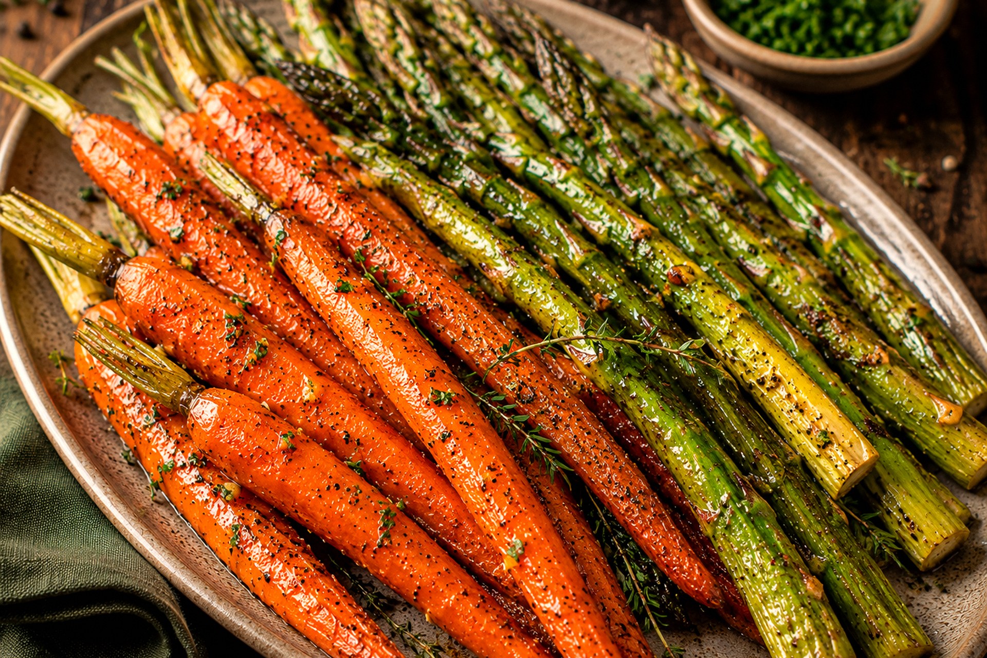 Roasted Carrots and Asparagus with Garlic Herb Butter