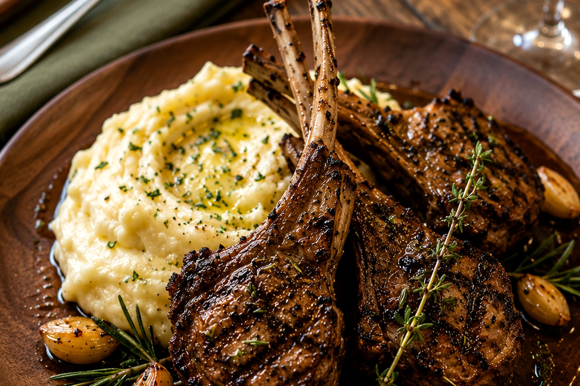 Juicy Grilled Lamb Chops with Garlic Mashed Potatoes and Herb Butter