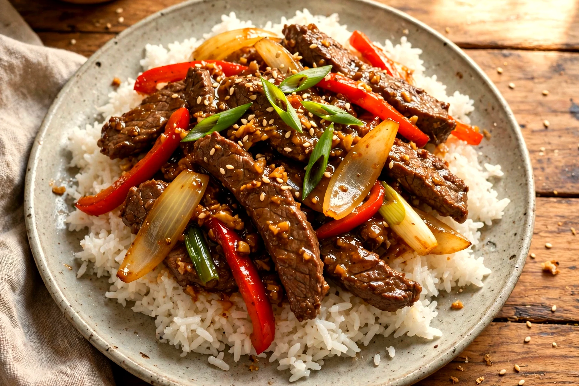 Chinese Pepper Steak with Savory Garlic Ginger Sauce