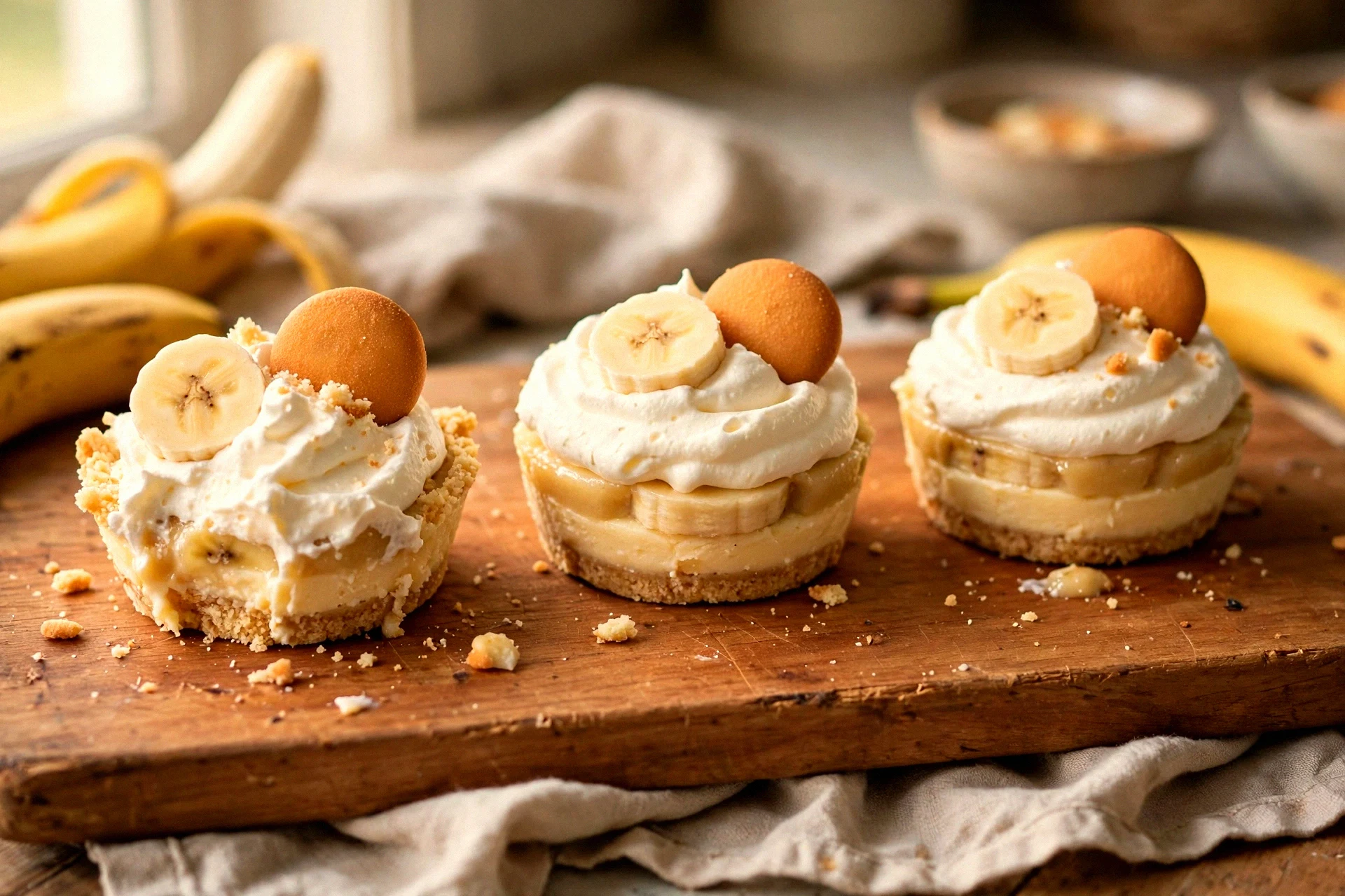 Creamy Banana Pudding Cheesecake Mini Pies