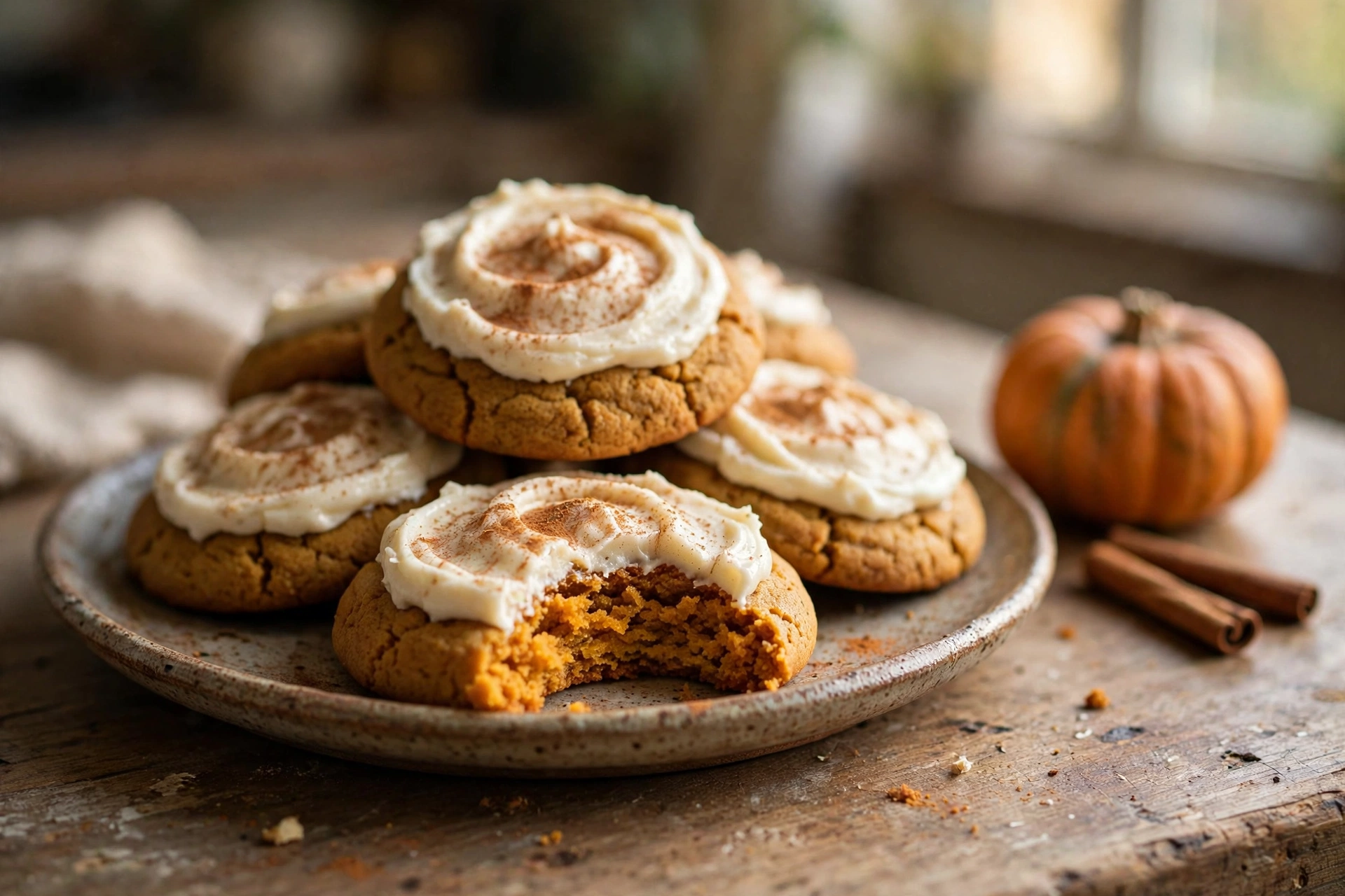 Soft Pumpkin Cookies with Cream Cheese Frosting